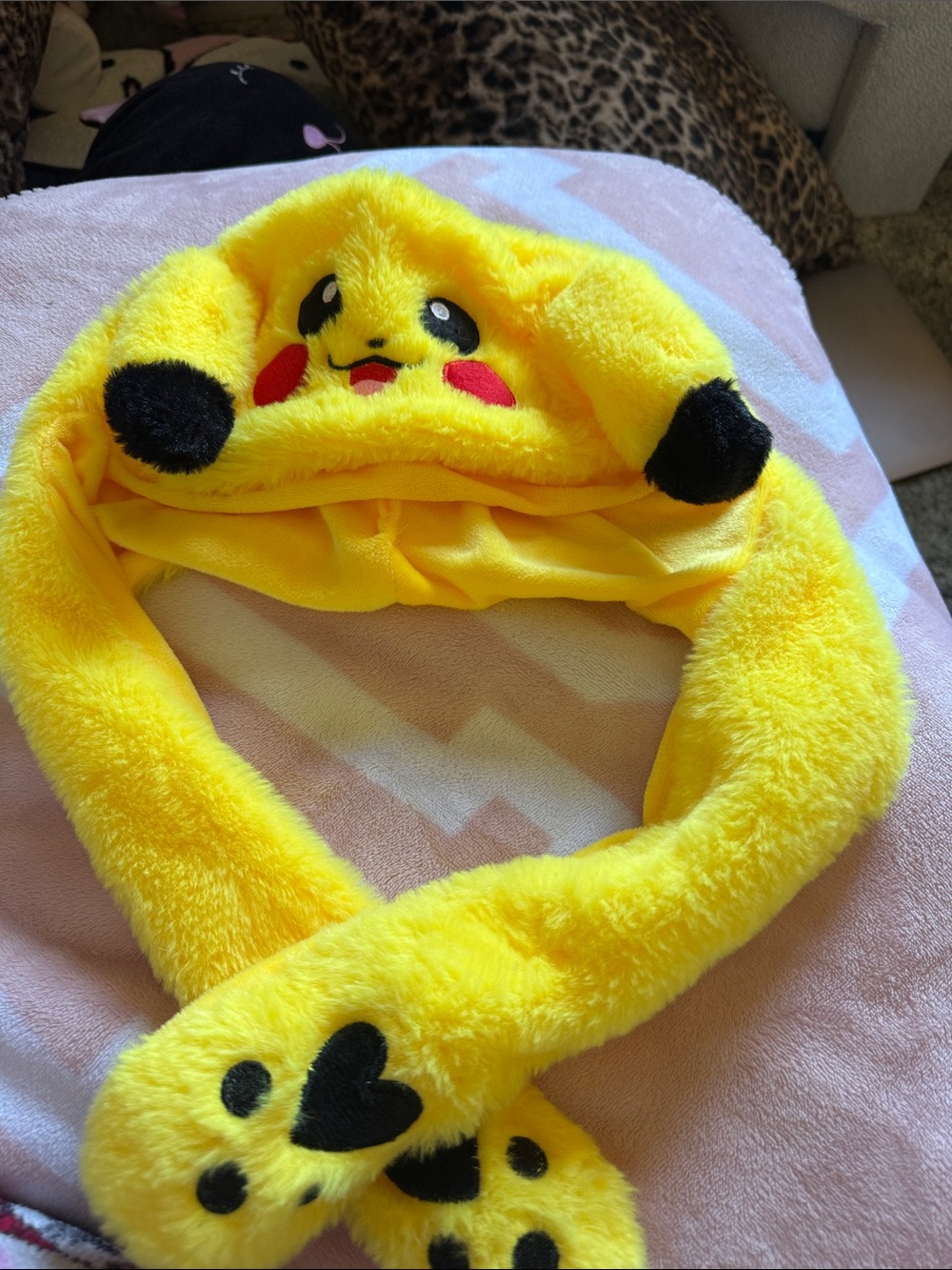 Pokemon Pikachu Plush Yellow Hat with Black and Red Accents